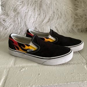 VANS, Limited Edition, Rare, 7, Flames, Black, Classic Slip-on, Sneaker